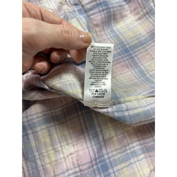 Current Elliott Prep School Button Down Desert Plaid Cream Blue Size Medium 2 - Picture 10 of 11